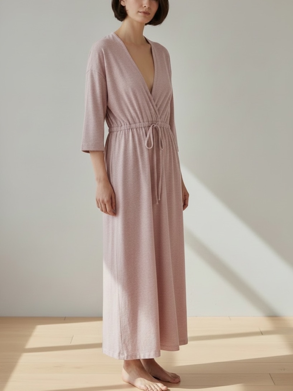 Eileen Fisher Blush Pink Organic Cotton Knit Robe, 3/4 Sleeves - Extra Small